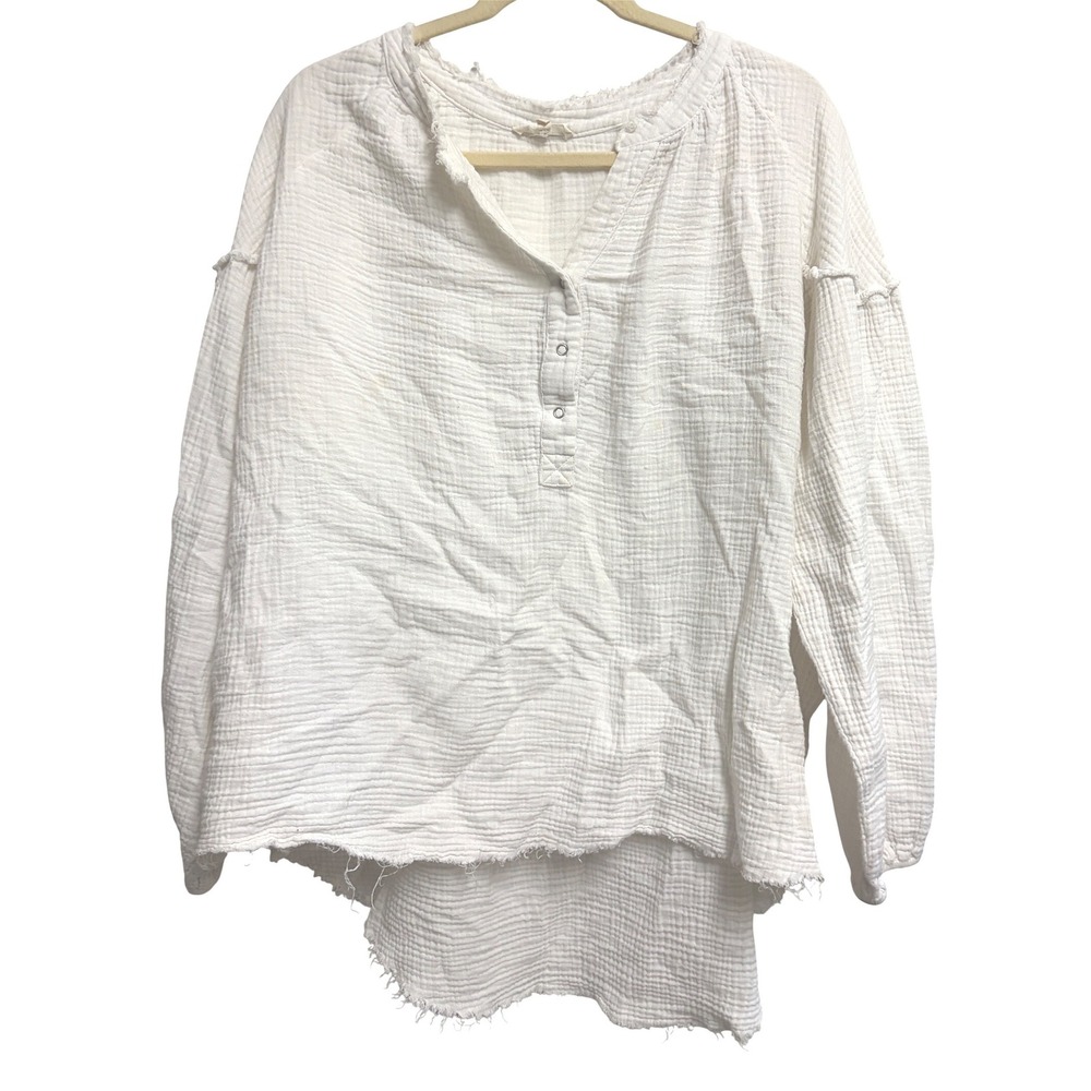 Anthropologie Promesa White Cotton Gauze Raw Edge Blouse Frayed High Low L